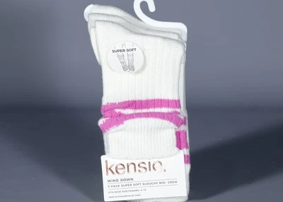 3 件装 KENSIE 白色 带条纹 超柔软 松弛 中号袜 尺寸 4-10 — 第 1/2 张图片