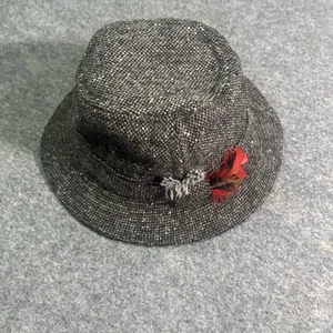 Hanna Hats Mens Medium Gray Donegal Walking Cap Wool Tweed Feather Irish Ireland - Picture 1 of 6