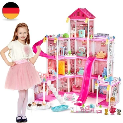 Casa de muñecas XXL 4 plantas casa de muñecas casa de juegos villa urbana conjunto con muebles luz LED - Imagen 1 de 4