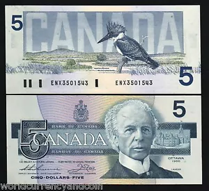 CANADA 5 Dollars P-95 1986 KINGFISHER UNC ENX *REPLACEMENT* BIRD MONEY BANK NOTE - Picture 1 of 1