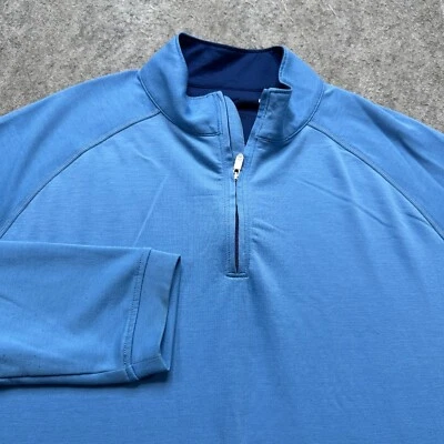 Pullover Peter Millar 1/4 Cremallera Hombres M Azul Mar Golf Elástico Costa Terry Foto 1 de 4