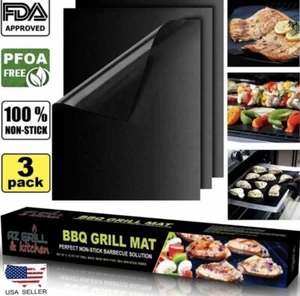 FDA BBQ GRILLMATTE 3er Set Blatt Wiederverwendbar Antihaft Barbecue Grillmatte Backen - Bild 1 von 6