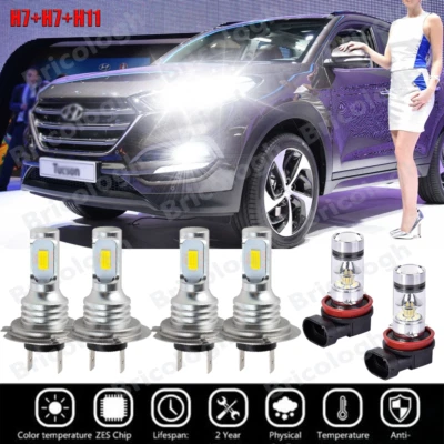 For Hyundai Tucson 2016 2017 2018 Combo LED Headlight + Fog Light Bulbs Kit - Image 1 of 4