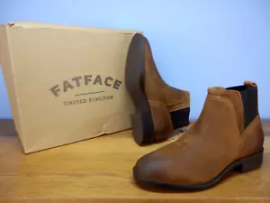 FAT FACE - New - size 6 / 39 ' Calshot Chelsea' brown raw leather ankle boots - Picture 1 of 22
