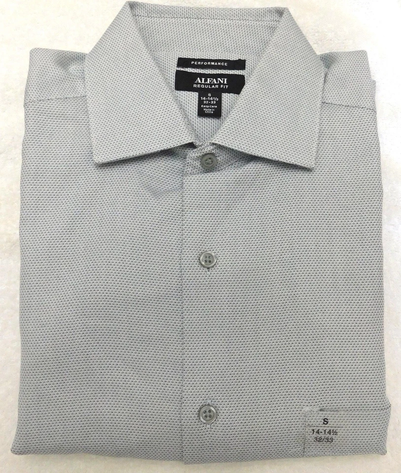 Camisa de Vestir Alfani Plateada Zig Zag Calce Regular Manga Larga - 14 14 1/2 - 32/33 Foto 1 de 1