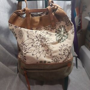 LUCKY BRAND CANVAS LEATHER DRAWSTRING SUEDE BACKPACK PURSE BAG GC