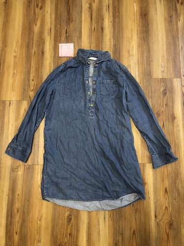 Abito donna vintage Michael Kors denim Popover grande misto cotone lavaggio medio