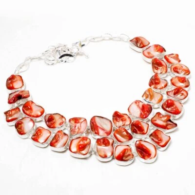 Rote Perlmutt Edelstein Halskette verstellbare Kette Geschenk Schmuck 18 Zoll... - Bild 1 von 4