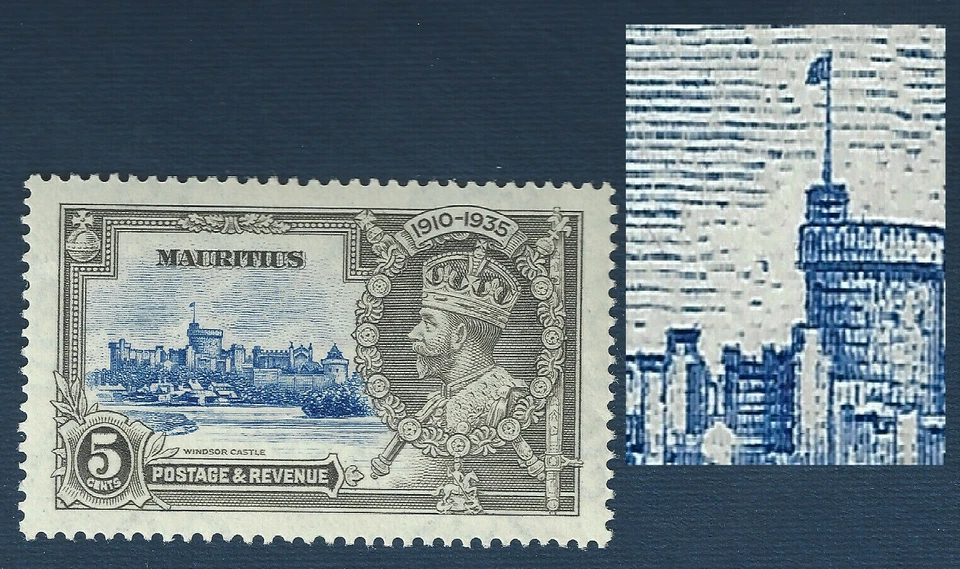 Mauricio 1935 Jubileo de Plata 5C PUNTO JUBILEO DE PLATA A LA IZQUIERDA DE LA BASE DE LA BANDERA Foto 1 de 2