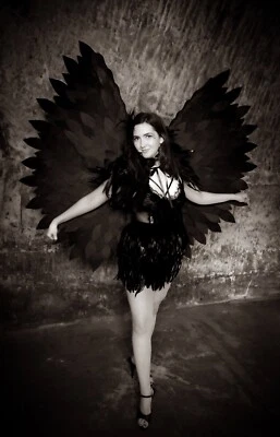 Sexy Disfraz Burlesco Alas Negras Diosa Carnaval Festival Baile Halloween Foto 1 de 4