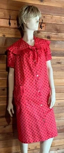 VINTAGE RED SIZE MEDIUM ROBE with POLKA DOTS and PLEATED RUFFLES #14806 - Picture 1 of 10