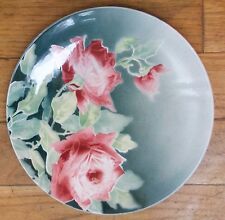 K&G LUNEVILLE FRANCE PLATTER CERAMIC RED CABBAGE ROSES AIRBRUSHED 1940's 12" W