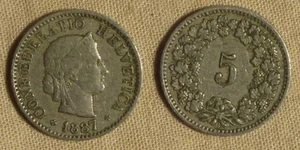 Switzerland: 5 Rappen 1887 VF- KM#26 IR6307 - Picture 1 of 1
