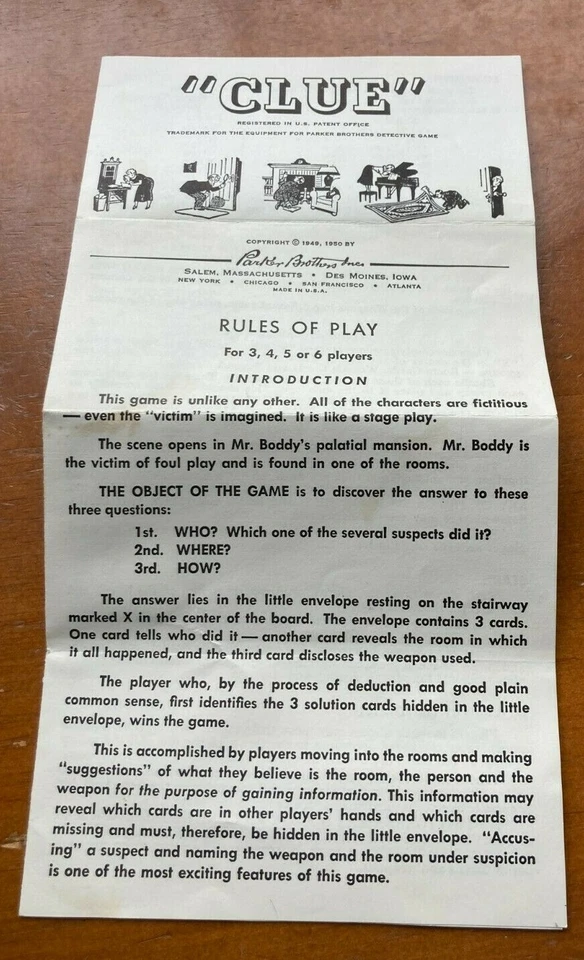 Juego de mesa Clue vintage 1963 piezas de repuesto y piezas - tú eliges Foto 1 de 1