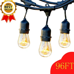 96FT LED Outdoor String Lights Shatterproof LED Edison Vintage Plastic Bulbs 11W - Picture 1 of 12