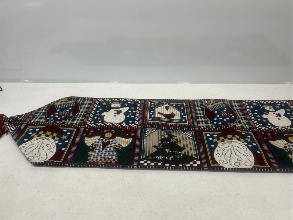 Vintage Christmas Table Runner Village Tapestry Woven Tassel 82” Long. - Image 1 of 4