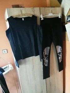 Damen Set Legging+Shirt, Schwarz Gr. 36 Totenkopf Legging - Bild 1 von 5