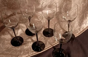 Luminarc Signature Dominoe BLACK STEM France Wine 6 Glasses - Picture 1 of 2