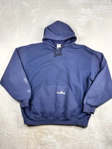 VTG 90s Carhartt Hoodie Pullover Spellout Sweatshirt Workwear K132 Navy Mens 2XL - Picture 1 of 8