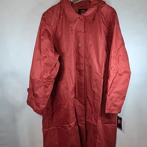 TOTES Damen Gr. 3X Mantel Jacke Regenmantel abnehmbare Kapuze terrakotta Vintage Trench - Bild 1 von 19