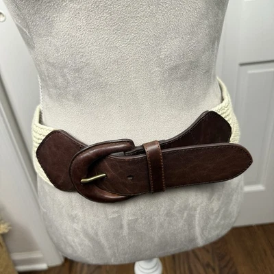 Cinturón ancho vintage Ralph Lauren ribete de cuero con cordón macramé tostado natural talla XL Foto 1 de 4