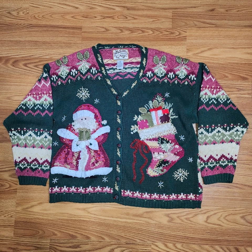De colección Años 90 HERELIQUIA COLECCIONABLES Feo Navidad Vacaciones Noel Cárdigan Suéter XL Foto 1 de 4