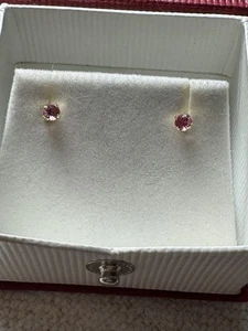 Alan Miller 14K Solid Yellow Gold Natural Round Pink Tourmaline Women's Earrings - Picture 1 of 9