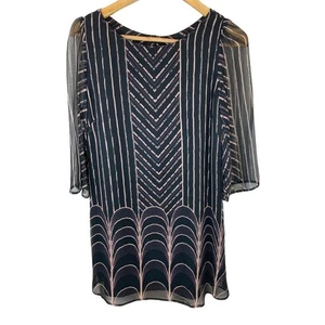Vestido ANTHROPOLOGIE Colección Tt Negro Geométrico Medio Cambio Forrado Y2K - Imagen 1 de 8