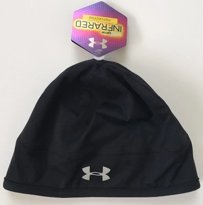 全新带标签 Under Armour 女式 ColdGear 红外线舒适 Beanie 反光黑色 全新 — 第 1/4 张图片