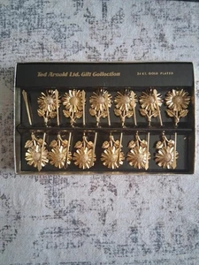 Set 12 MCM Ted Arnold SUNFLOWER Cocktail Martini Picks 24 Gold Plate Preowned - Picture 1 of 9