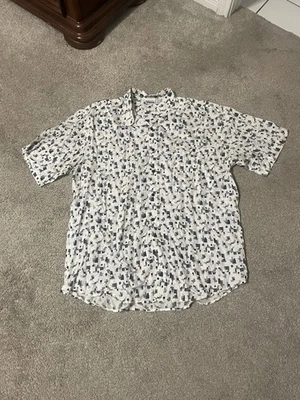 Vintage 90s Silk Geometric Print Button Pocket Shirt Mens Size XL Short Sleeve - Image 1 of 4