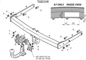 Barra de remolque desmontable vertical Towtrust para Audi A6 Allroad Estate 2012 a 2019 - Imagen 1 de 8