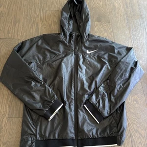 Nike Windbreaker Jacket Mens Large Black Fleece Lined Active Dri-Fit Hooded EUC - Picture 1 of 12