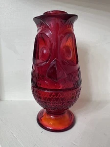 Vintage Viking Glass Red Owl Fairy Lamp Fairy Light Candle Tea 7 1/8" Tall Chips - Picture 1 of 12