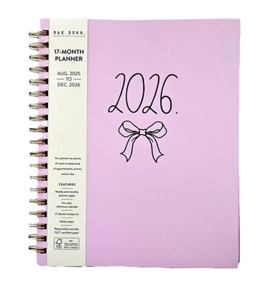 2026 Planner Rae Dunn “ 2026” 17 Months Planner Aug 2025-Dec 2026 Pink Bow Plan