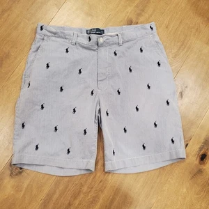 Polo Ralph Lauren Prospect Shorts Blue White Striped Sz 36 All Over Ponies - Picture 1 of 9