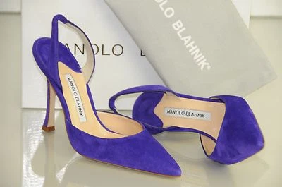 $695 Nuevo MANOLO BLAHNIK Carolyne Púrpura Gamuza Tacón Alto BB Halter ZAPATOS 40.5 Foto 1 de 4