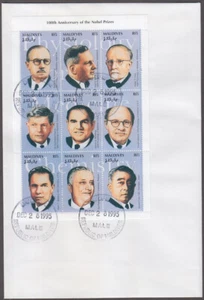 HOJA FDC ISLAS MALDIVAS Sc # 2113a-i de nueve premios nobel - Imagen 1 de 1