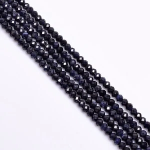 100% Natural Blue Sapphire Gemstone Round Faceted Beads 3 mm Strand 12.5" XY-254 - Picture 1 of 2