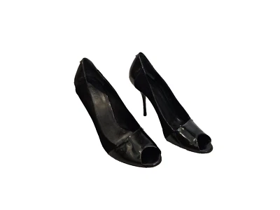 GUCCI Black Patent and Suede Open Toe Stilettos - Size 10B - Image 1 of 4