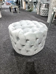 Runder Chesterfield Samt Fußhocker Couchtisch tiefer Knopf osmanischer Hocker Sitz - Bild 1 von 13
