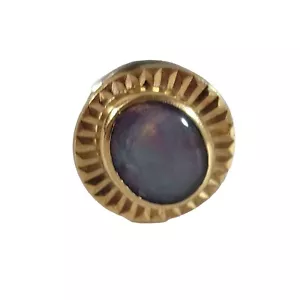 Signed 3.5g 14kt Gold Fire Opal Purple Opalite Cabochon Tie Tack Lapel Pin Brooc - Picture 1 of 12