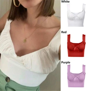 Chaleco Cuello en V Fruncido Moda Prendas para el torso Tanque Mujer Verano Lechera Prendas para el torso recortadas - Imagen 1 de 15
