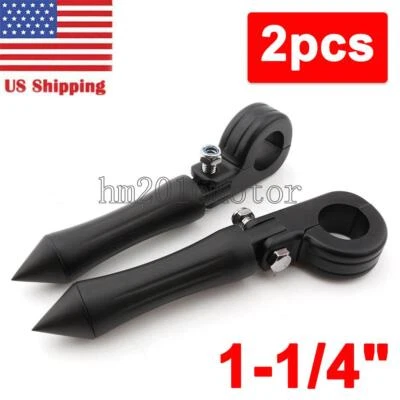 Black Highway Spike Foot Pegs Clamps For Harley Touring 1-1/4'' Engine Guard USA - Image 1 of 4