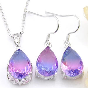 2 pcs 1 Lot Handmade Jewelry Bi Colored Tourmaline Solid Silver Pendant Earrings - Picture 1 of 6