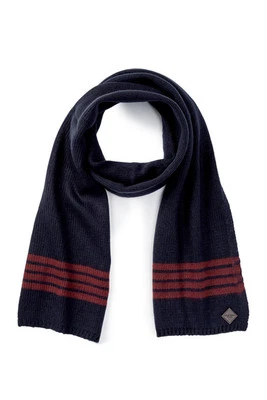 Cole Haan Rugby Stripe Muffler Scarf, 70"L, 10"W, acrylic, blazer-zinfandel, red - Image 1 of 2