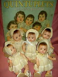 5 DIONNE QUINT 1930s composition tagged Alexander baby dolls & cereal bowl - Picture 1 of 11