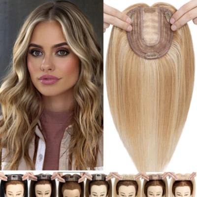 CLEARANCE Real Remy Human Hair Topper Hairpiece Clip In Swiss Lace Base Toupee O - Image 1 of 4