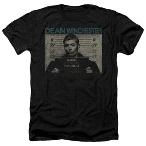 Supernatural Heather T-Shirt Dean Winchester Mug Shot Black Tee - Picture 1 of 1