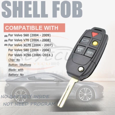 Replacement for Volvo XC70 XC90 S60 S80 V70 Auto Remote Flip Key Fob Shell Case - Imagem 1 de 4